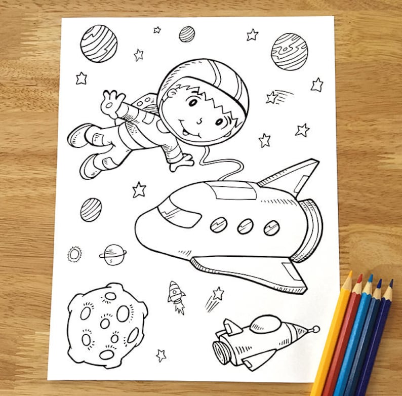 Cute Astronaut Outer Space Coloring Page Downloadable PDF - Etsy