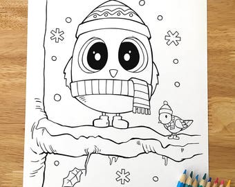 Christmas Owl Coloring Page! Downloadable PDF file!