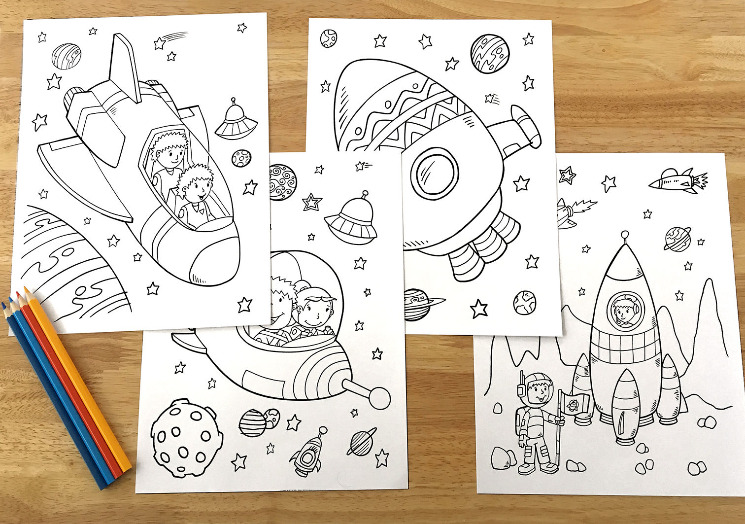 Cute Space Coloring Page Set Downloadable PDF files | Etsy