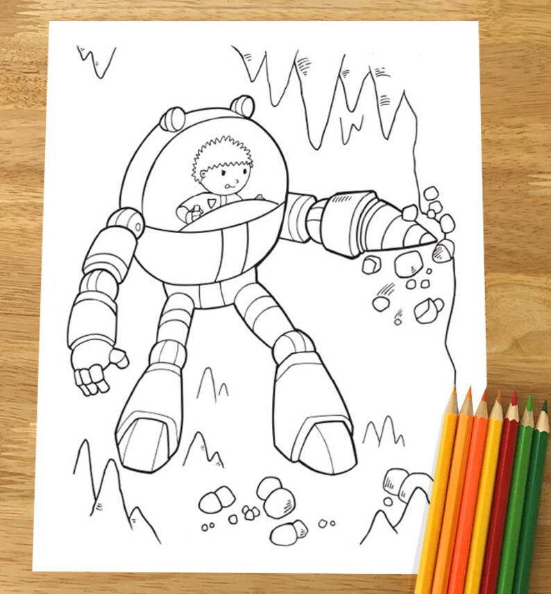 Download Cute Space Construction Robots Coloring Page Set Downloadable Pdf Files Art Collectibles Pen Ink Timeglobaltech Com