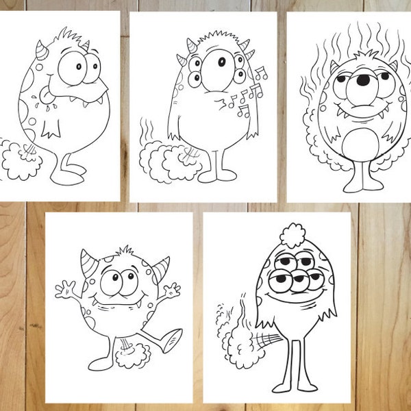 Fart Monsters Coloring Page Set! Downloadable PDF files!