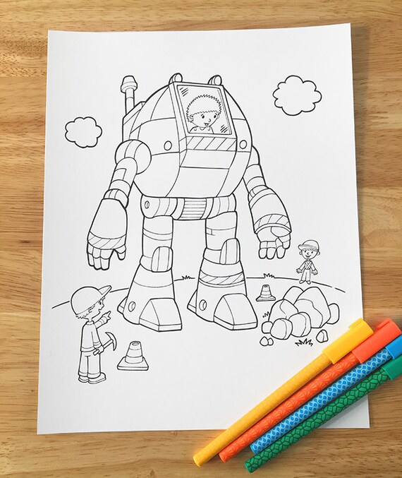 Download Cute Construction Robot Coloring Page Downloadable Pdf File Etsy