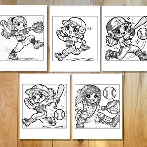 Girls Playing Softball Coloring Page Set! Downloadable PDF files!
