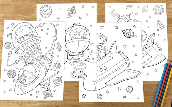 Cute Outer Space Coloring Pages Downloadable Pdf File Etsy