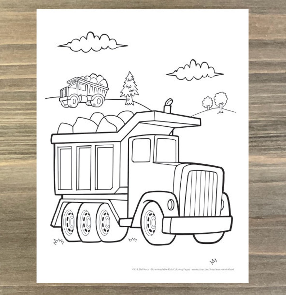 Big Construction Dump Truck Coloring Page Downloadable PDF - Etsy