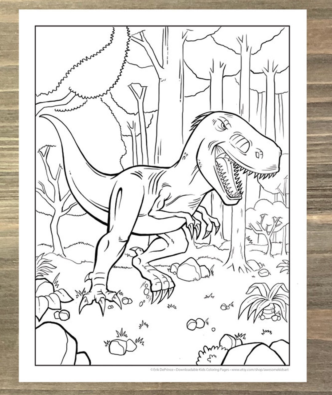 t rex coloring page for kids