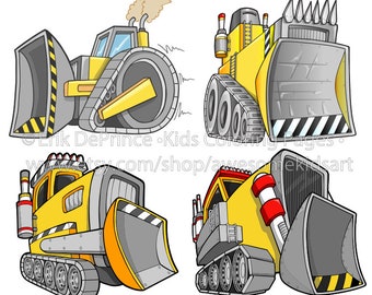 Clipart Set of Four Construction Bulldozer Vehicles Commercial Use Extended License!!!