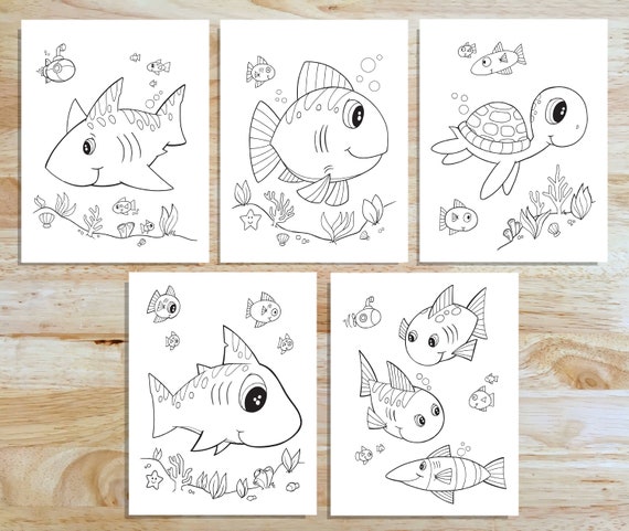 Cute ocean friends Coloring Page Set Downloadable PDF files