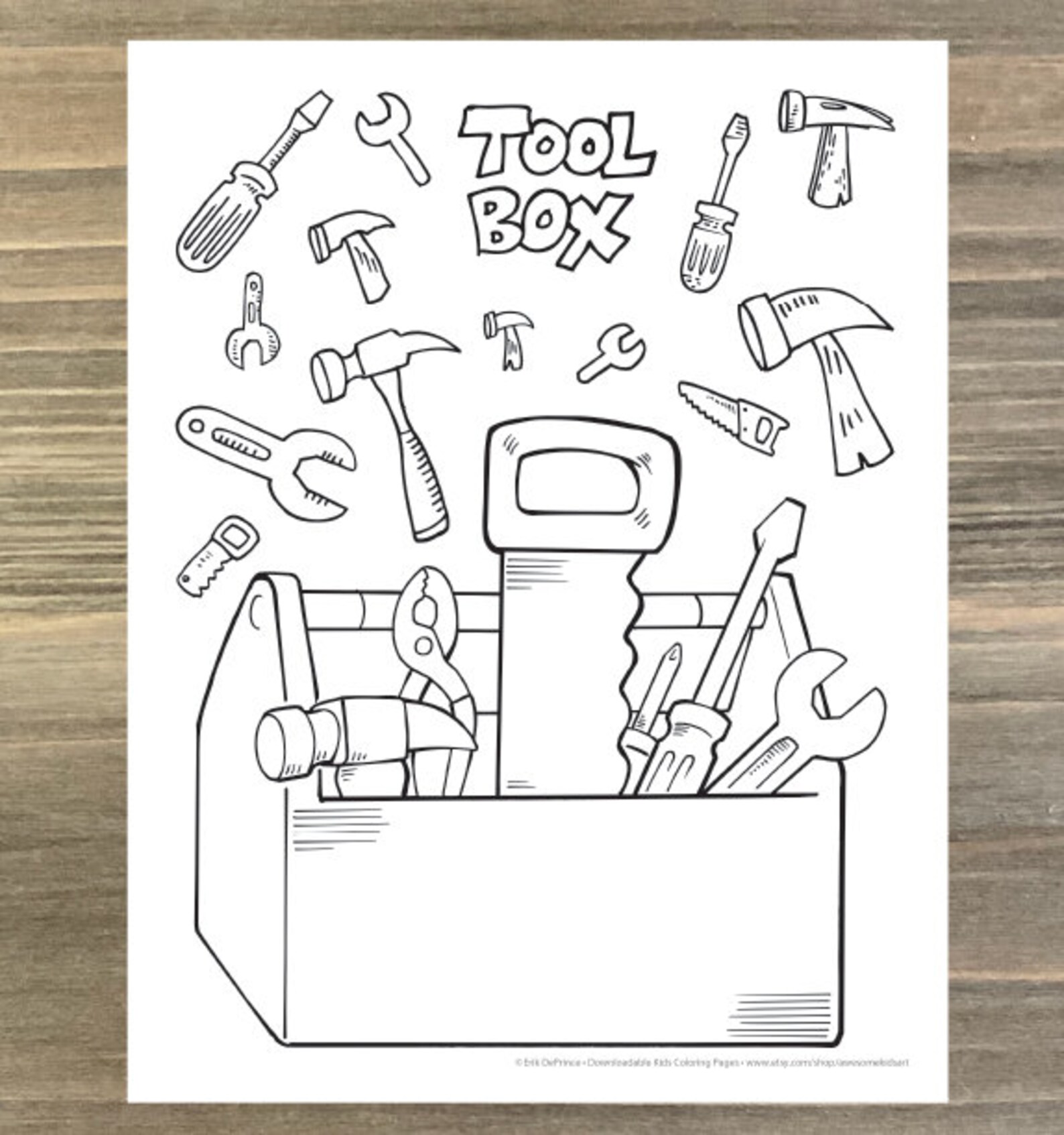 Big Construction Tool Box Coloring Page Downloadable PDF File Etsy