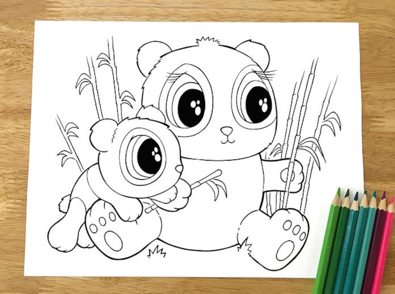 Downloadable PDF Cute Pandas Coloring Page