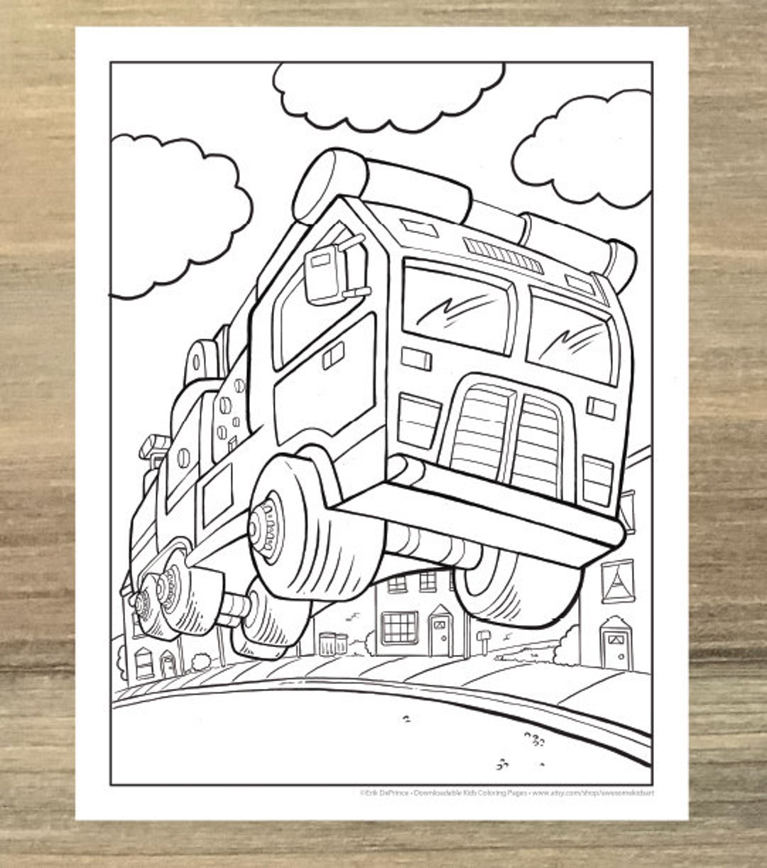 Big Fire Truck Coloring Page Downloadable PDF File Etsy