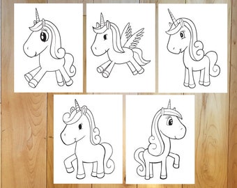 Cute Unicorns Coloring Page Set! Downloadable PDF files!