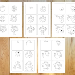 How to Draw Step by Step Cute Monsters Page Set! Downloadable PDF files!