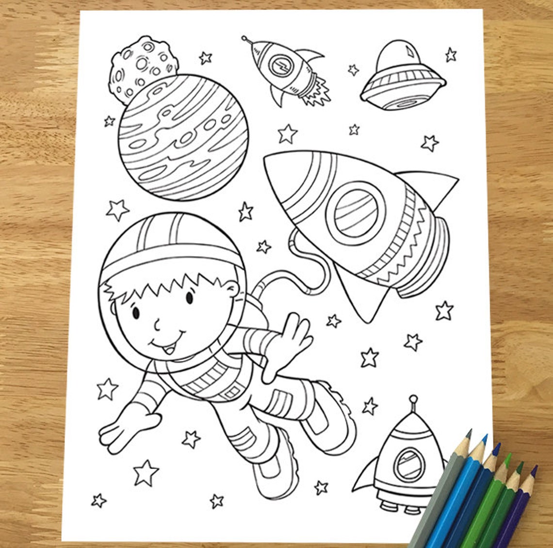 Cute Astronaut Outer Space Coloring Page Downloadable PDF - Etsy