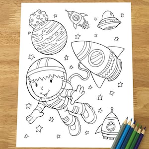 Leuke astronaut ruimte kleurplaat! Downloadbaar PDF-bestand!