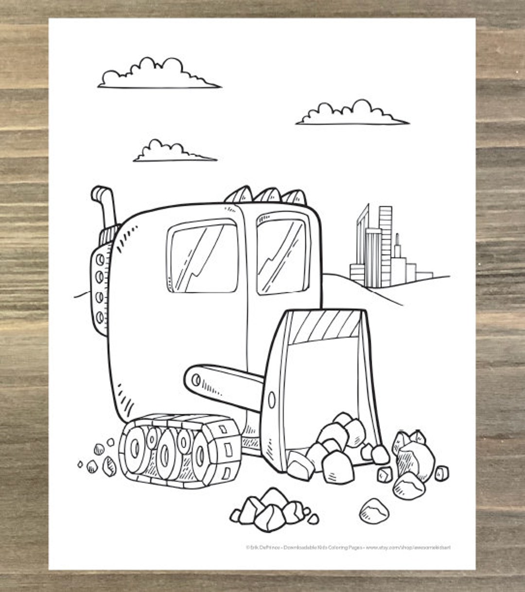 Big Construction Bulldozer Coloring Page Downloadable PDF File Etsy