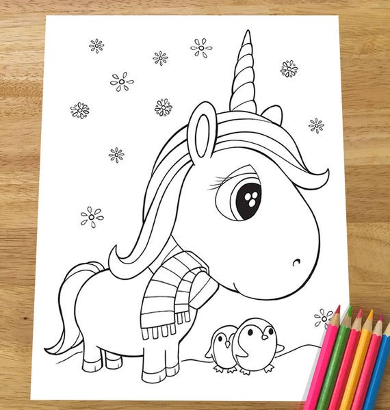 Christmas Unicorn Coloring Page Downloadable Pdf File Etsy