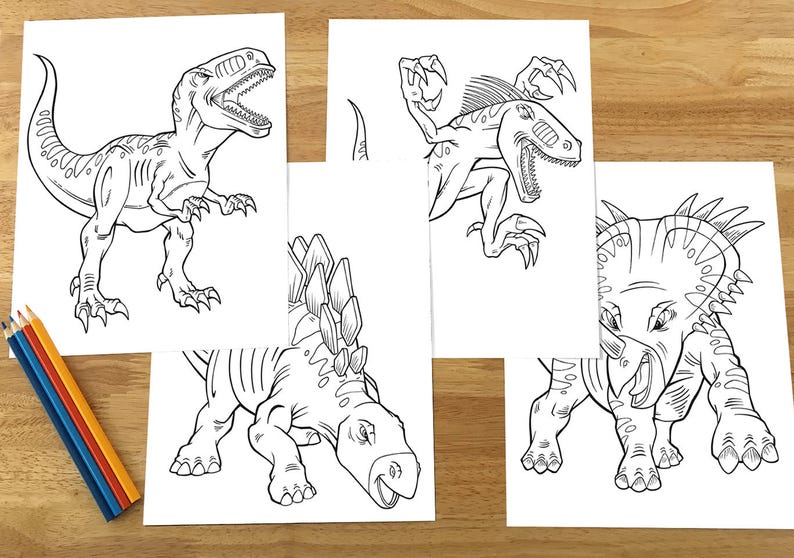 Tough Dinosaurs Coloring Page Set Downloadable PDF file