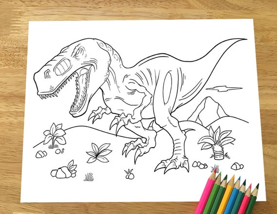 Tyrannosaurus Rex Coloring Page Downloadable Pdf File Etsy