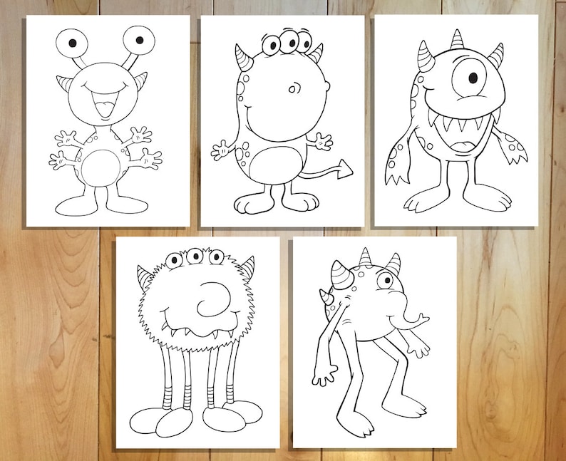 Download Cute Monsters Coloring Page Set Downloadable PDF files | Etsy
