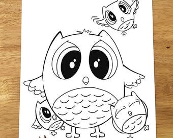 Cute Owls Coloring Page! Downloadable PDF file!