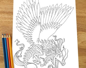 ¡Página para colorear de dragón! ¡Archivo PDF descargable!