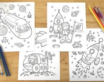 Cute Space Coloring Page Set! Downloadable PDF files!