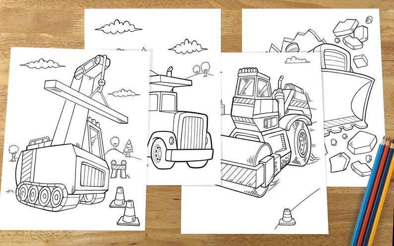 Download Construction Coloring Page Set Downloadable PDF file | Etsy