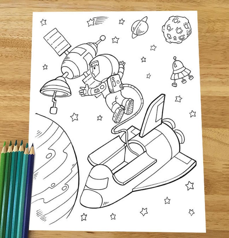 Cute Outer Space Coloring Pages Downloadable PDF File Etsy New Zealand
