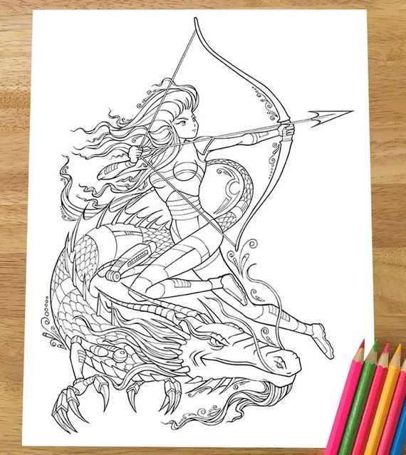 Dragon Warrior Coloring Page Downloadable PDF file | Etsy