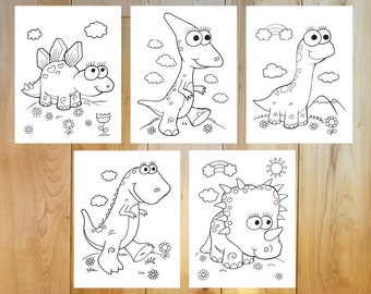 Super Cute Dinosaurs Coloring Page Set! Downloadable PDF file!