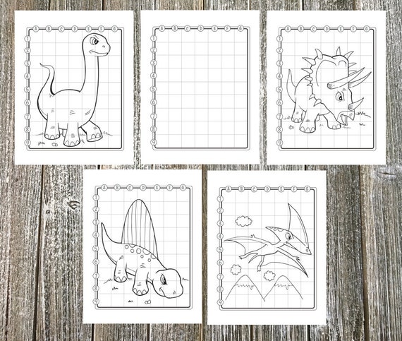 grid drawing tough dinosaur worksheet pages downloadable etsy