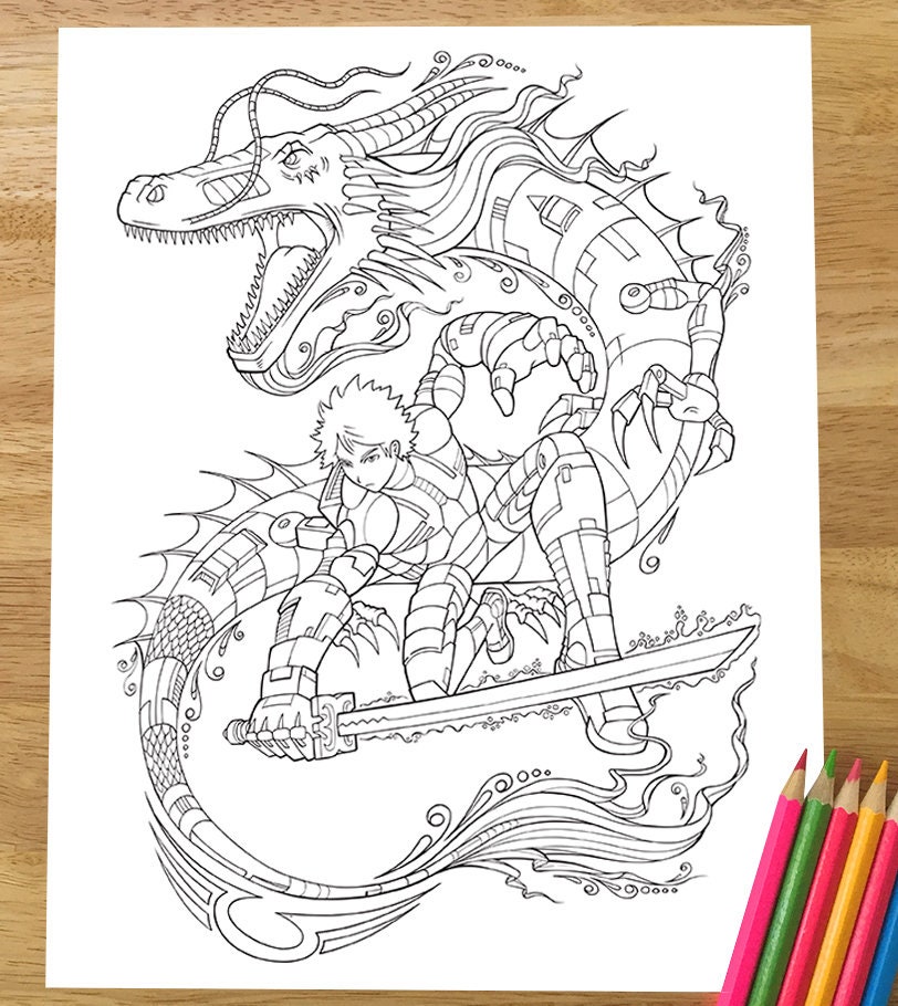 Dragon Warrior Coloring Page Downloadable PDF file | Etsy