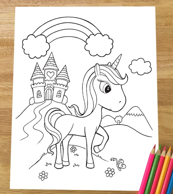 Cute Unicorn Coloring Page Downloadable PDF file | Etsy