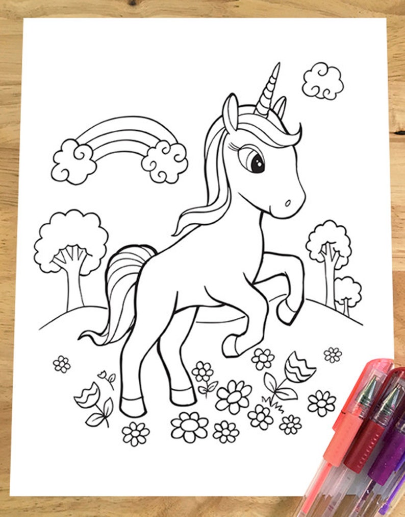 Super Cute Unicorn Coloring Page Downloadable PDF File | Etsy