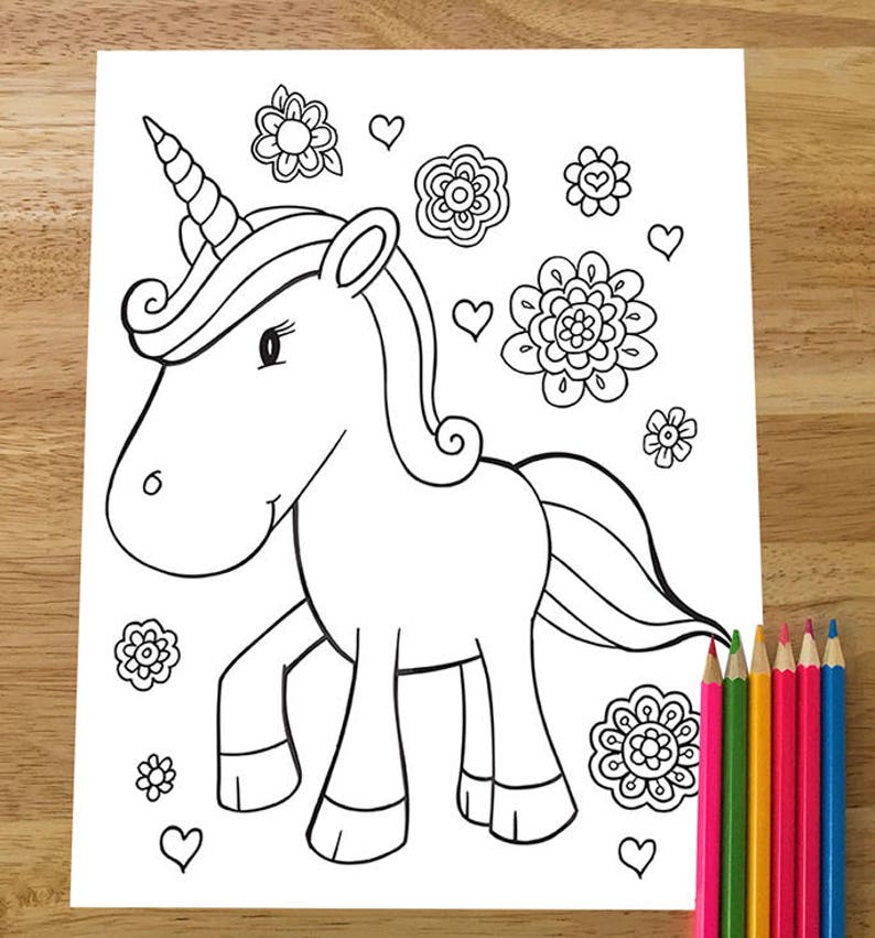 Download Cute Unicorn Coloring Page Downloadable PDF file | Etsy