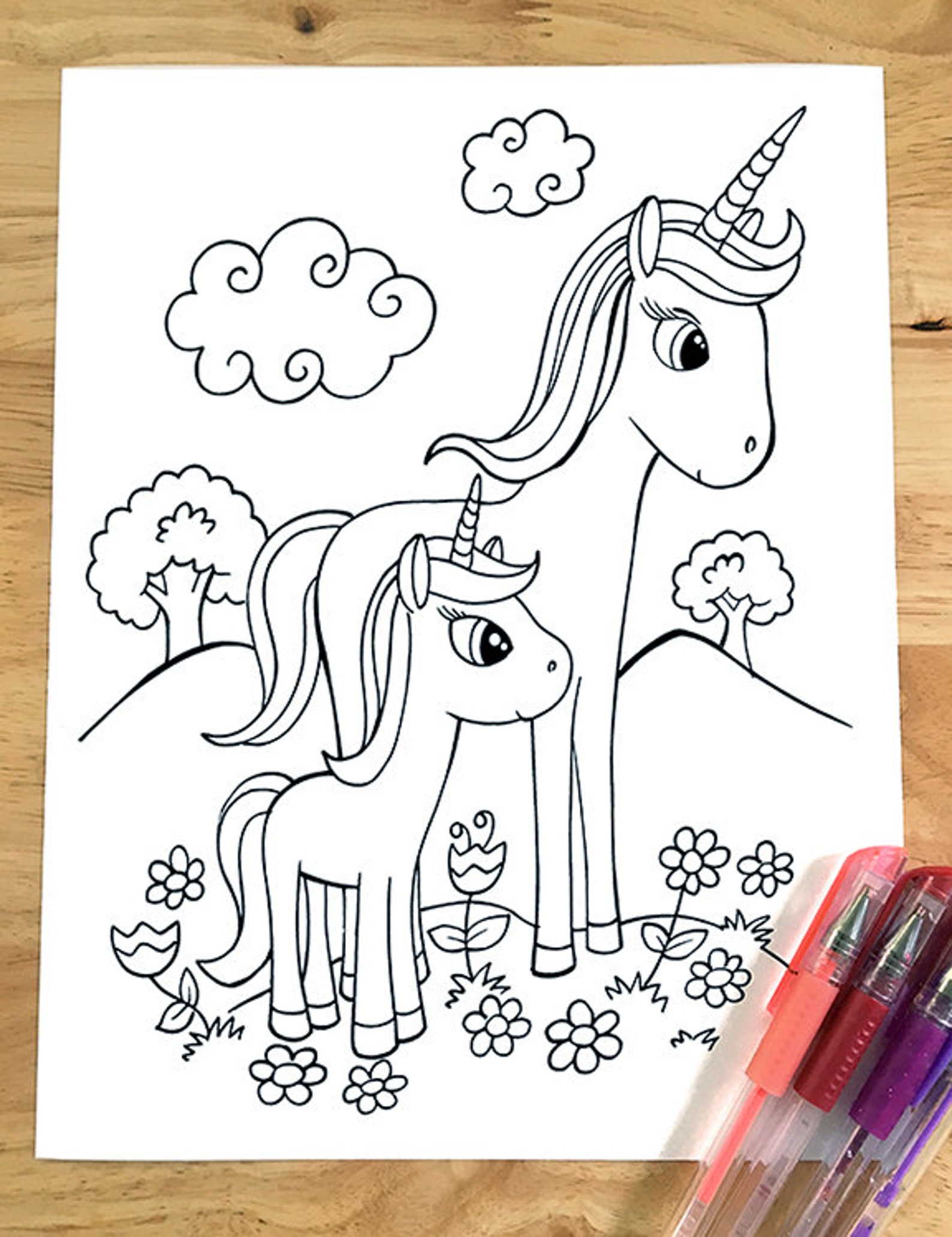 super cute unicorn coloring page downloadable pdf file etsy