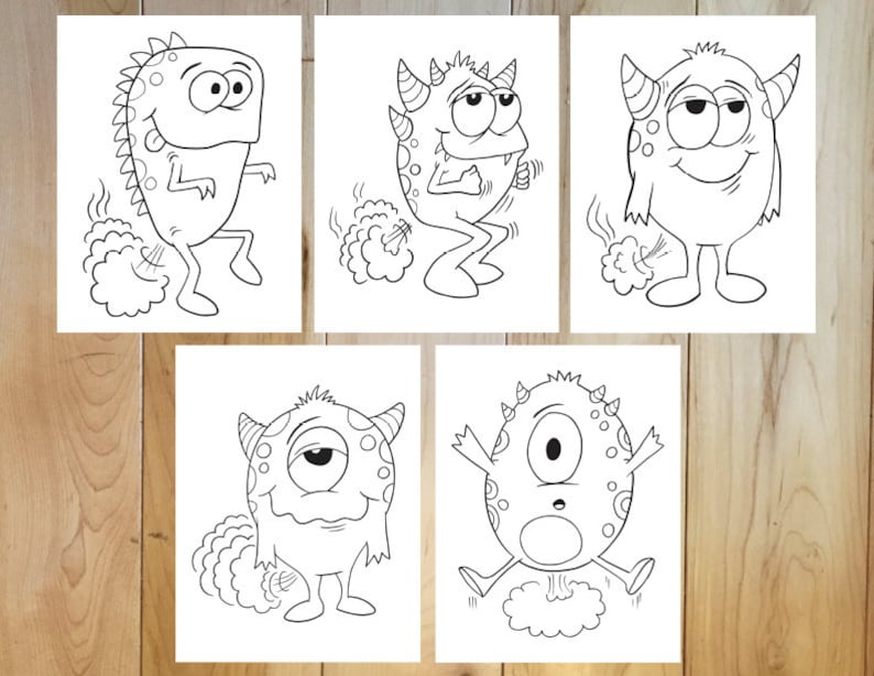 Download Fart Monsters Coloring Page Set Downloadable PDF files | Etsy