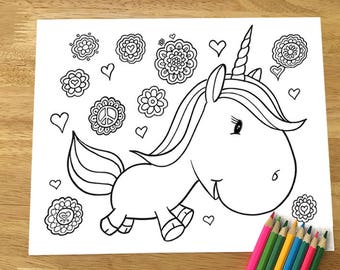 Cute Unicorn Coloring Page! Downloadable PDF file!