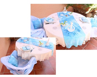 Wall hanging, sarong, tablecloth, bedspread, fabric, pigments, textile art, blue dye