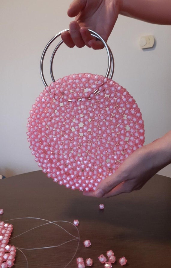 Round Beaded Bag Light Pink Crystal Evening Handbag Elegant Summer Designer Purse Bridal Womens Gift Girly Party Circle Handles Etsy