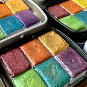 Handgemaakte aquarellen - glitter / sprankelend / glinsterende / metallic verf - set van 6 halve napjes - grabbelton