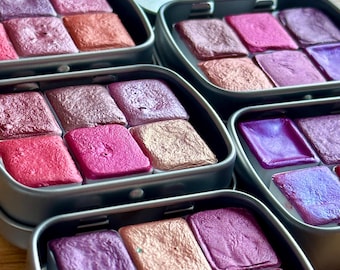 Handmade Glitter Watercolors - Pink & Red Mica Pigment, Vegan, Set of 6