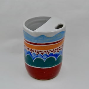 Handmade Travel Mug - Bohemian / Geometric Design - Ceramic Pottery