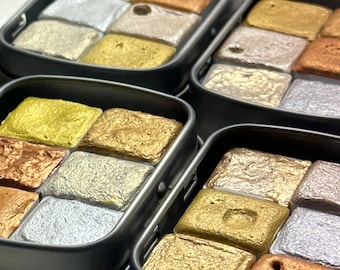 Handmade Metallic Watercolor Paint Set, Gold, Silver, Bronze, Vegan, Mica Pigments