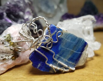 Precious lapis lazuli Afghanistan crimp in tangled Silver Pendant