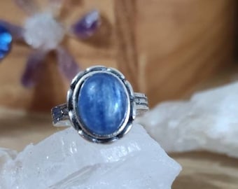 925 Sterling Silber Ring mit natürlichem, poliertem Cyanit, verstellbarer Ring 4,5