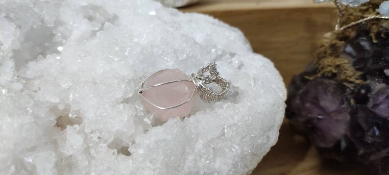 Natural Small Pink Quartz Pendant Set in Nickel and Lead Free Silver Thread 925