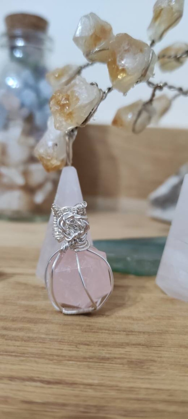 Natural Small Pink Quartz Pendant Set in Nickel and Lead Free Silver Thread 925
