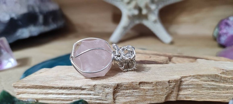 Natural Small Pink Quartz Pendant Set in Nickel and Lead Free Silver Thread 925